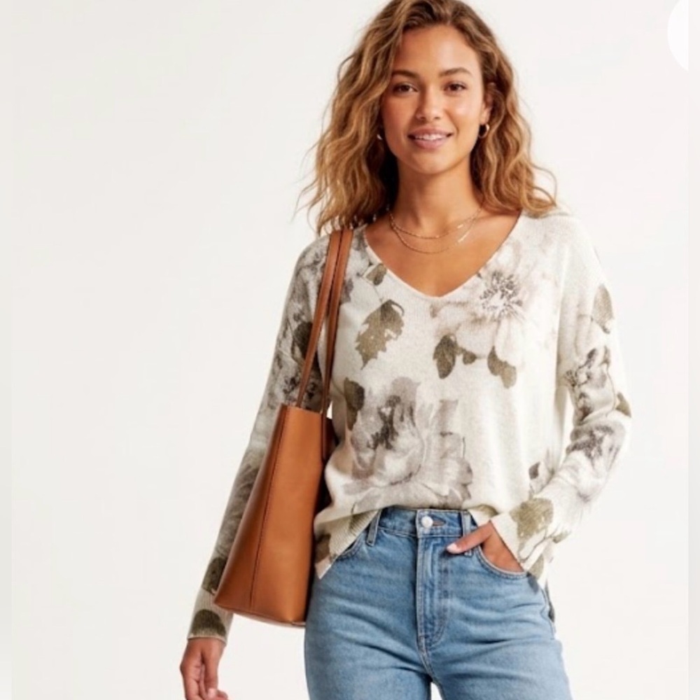 Abercrombie Floral Wool Blend Sweater M/L Olive Cream Cottagecore Boho Gorpcore
